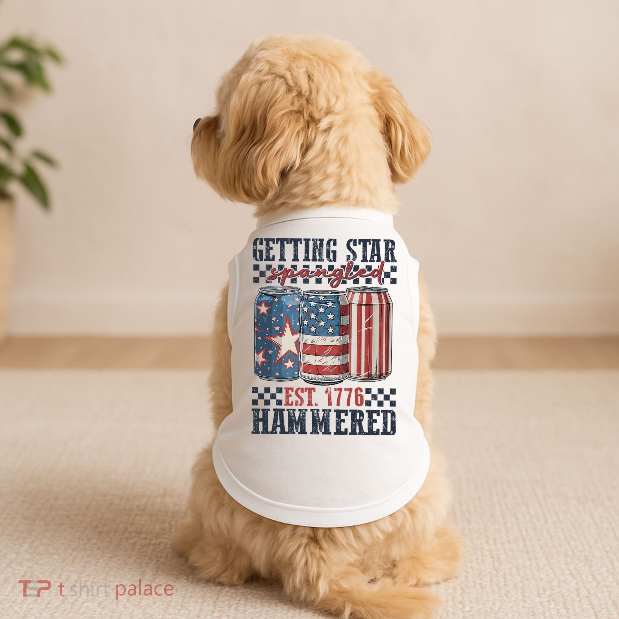 Funny Beer Getting Star Spangled Hammered 4th Of July Preppy Doggie Tank
