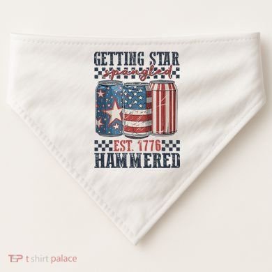 Funny Beer Getting Star Spangled Hammered 4th Of July Preppy USA-Made Doggie Bandana