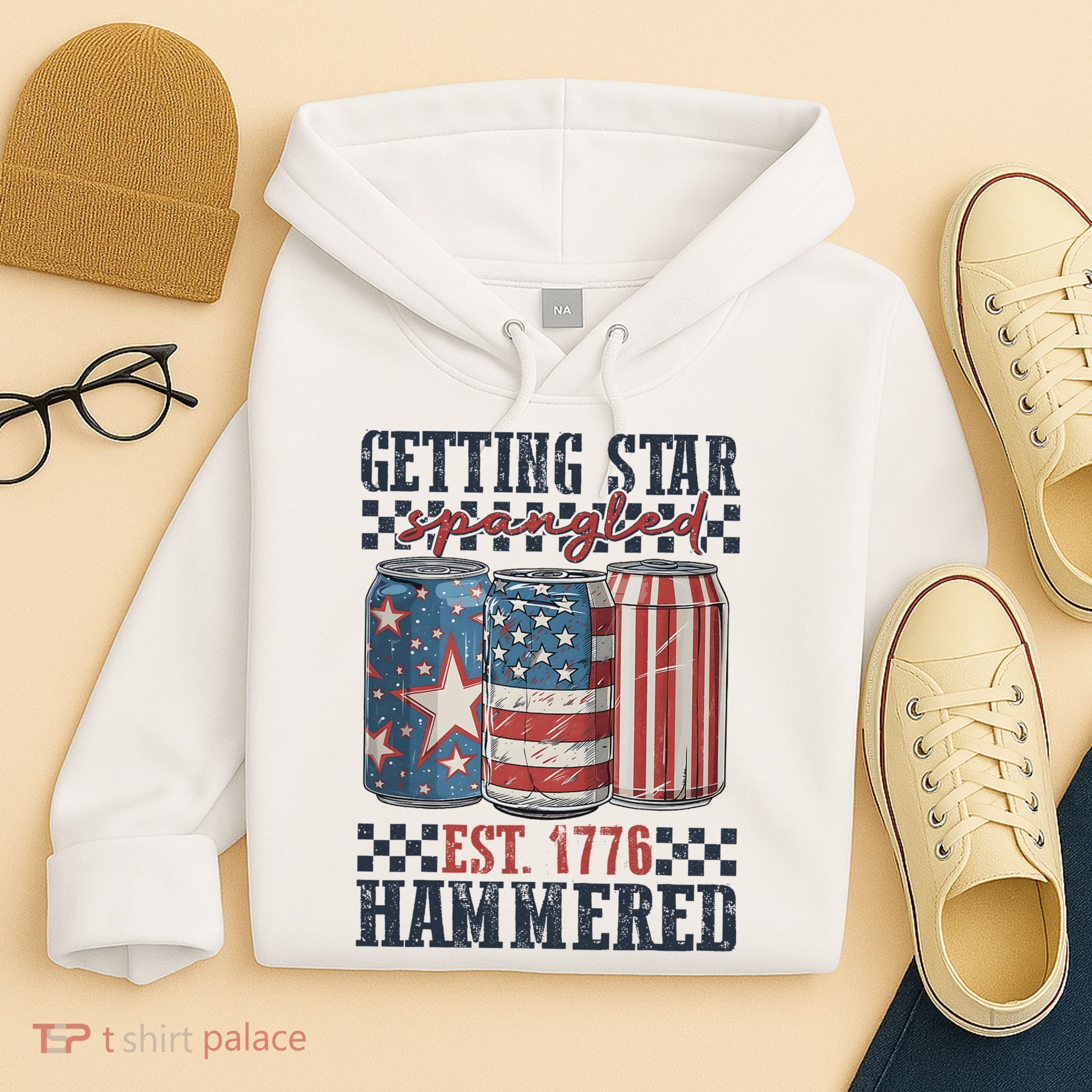 Funny Beer Getting Star Spangled Hammered 4th Of July Preppy Hoodie