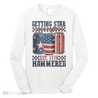 Funny Beer Getting Star Spangled Hammered 4th Of July Preppy Long Sleeve Shirt thumb 0