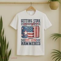 Funny Beer Getting Star Spangled Hammered 4th Of July Preppy T-Shirt thumb 2