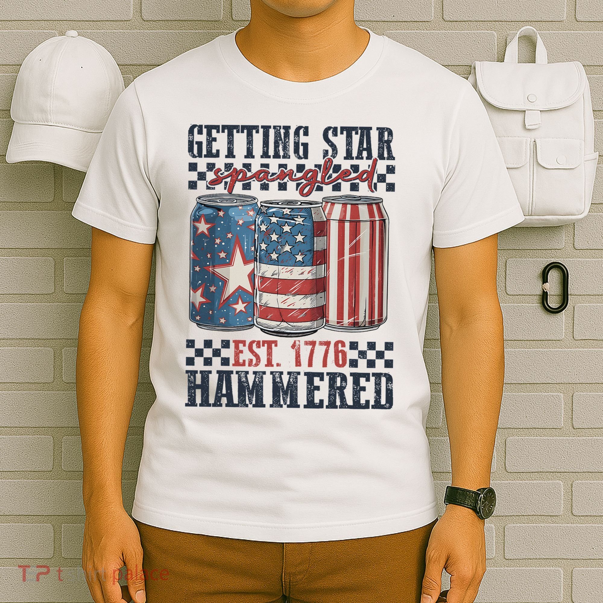 Funny Beer Getting Star Spangled Hammered 4th Of July Preppy T-Shirt