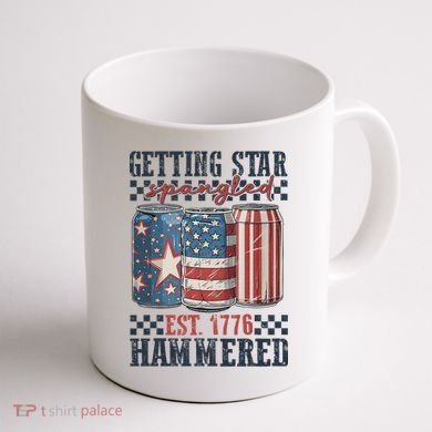 Funny Beer Getting Star Spangled Hammered 4th Of July Preppy Coffee Mug back