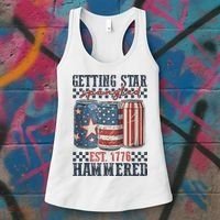 Funny Beer Getting Star Spangled Hammered 4th Of July Preppy Women's Tank Top thumb 3