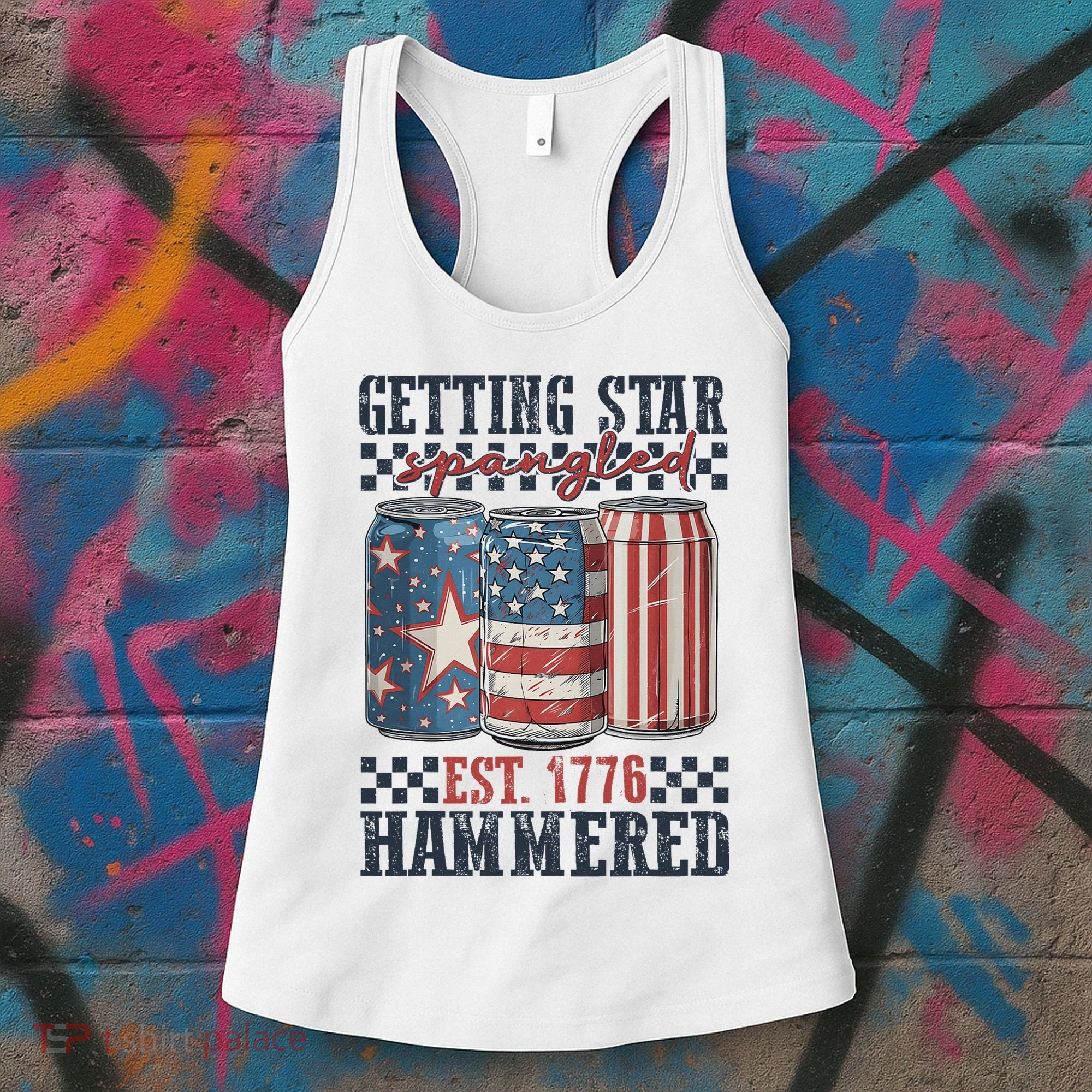 Funny Beer Getting Star Spangled Hammered 4th Of July Preppy Women's Tank Top