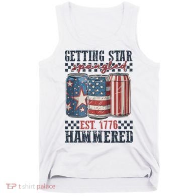 Funny Beer Getting Star Spangled Hammered 4th Of July Preppy Tank Top