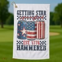 Funny Beer Getting Star Spangled Hammered 4th Of July Preppy Golf Towel thumb 1