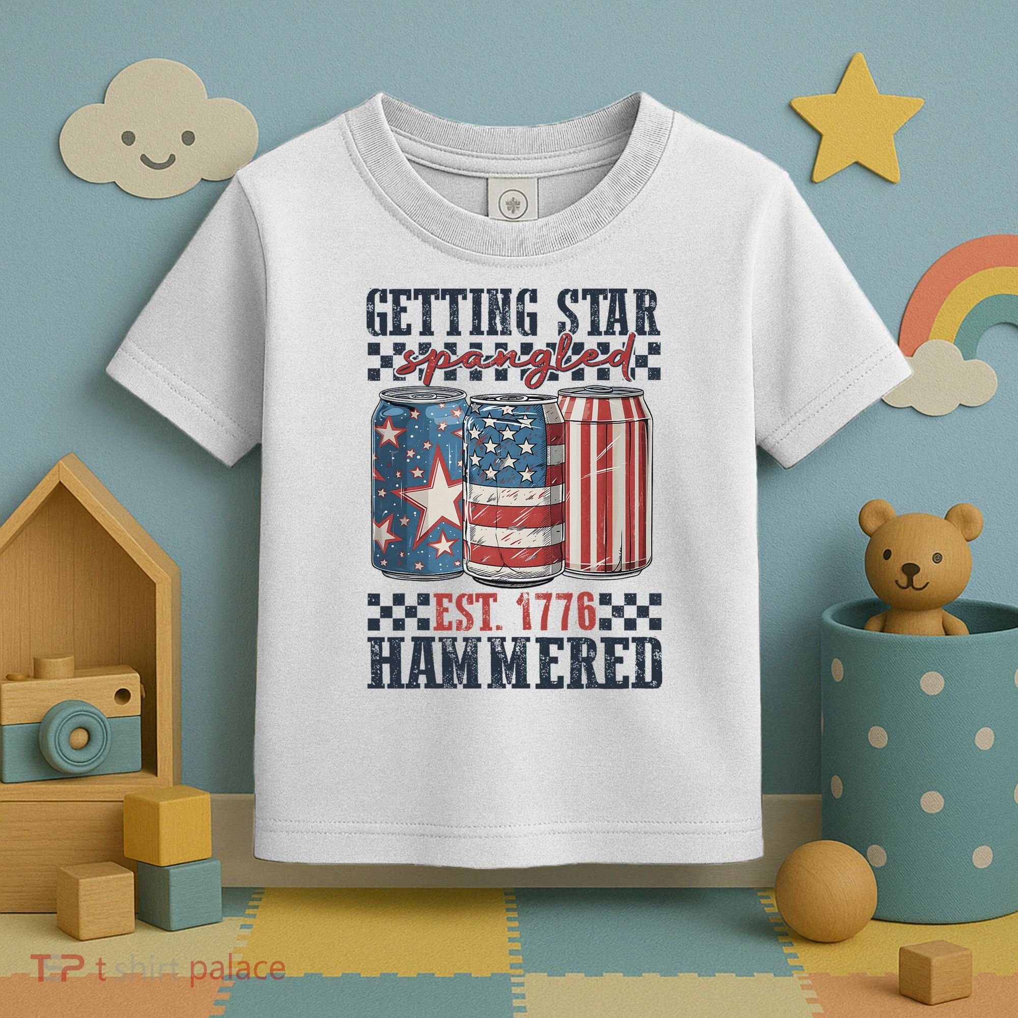 Funny Beer Getting Star Spangled Hammered 4th Of July Preppy Toddler T-Shirt
