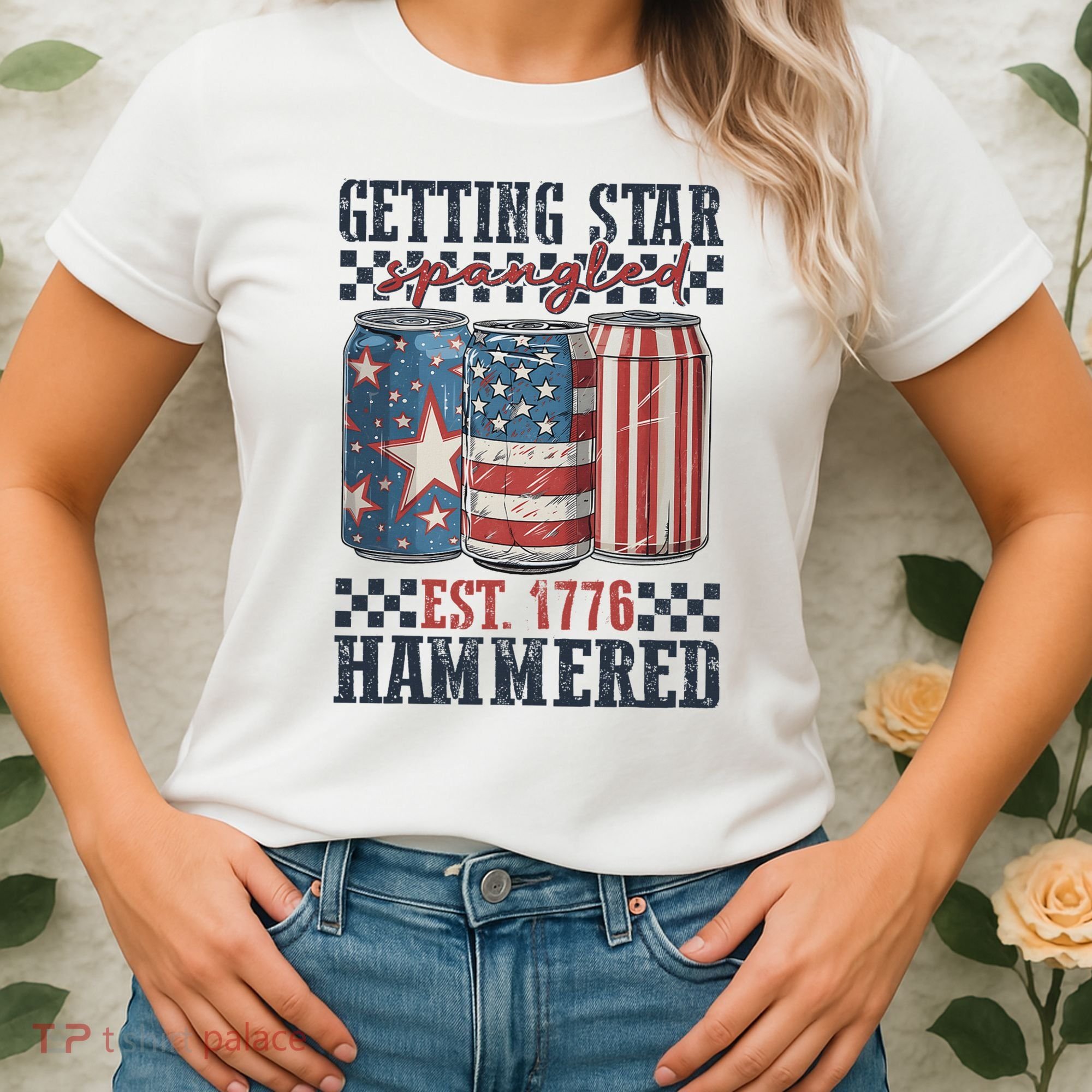 Funny Beer Getting Star Spangled Hammered 4th Of July Preppy Women's T-Shirt