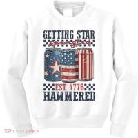 Funny Beer Getting Star Spangled Hammered 4th Of July Preppy Kids Sweatshirt thumb 0