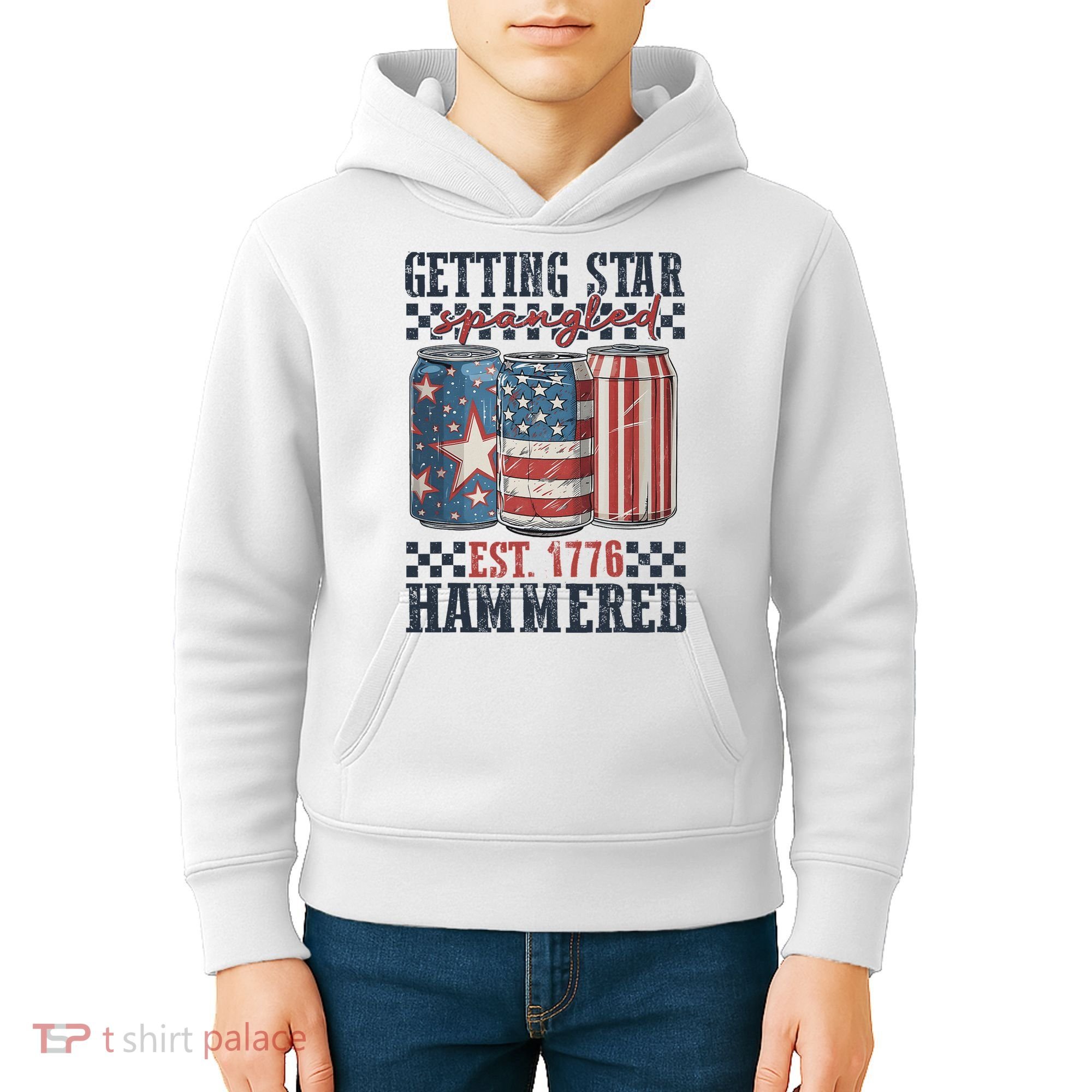 Funny Beer Getting Star Spangled Hammered 4th Of July Preppy Kids Hoodie