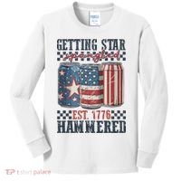 Funny Beer Getting Star Spangled Hammered 4th Of July Preppy Kids Long Sleeve Shirt thumb 0