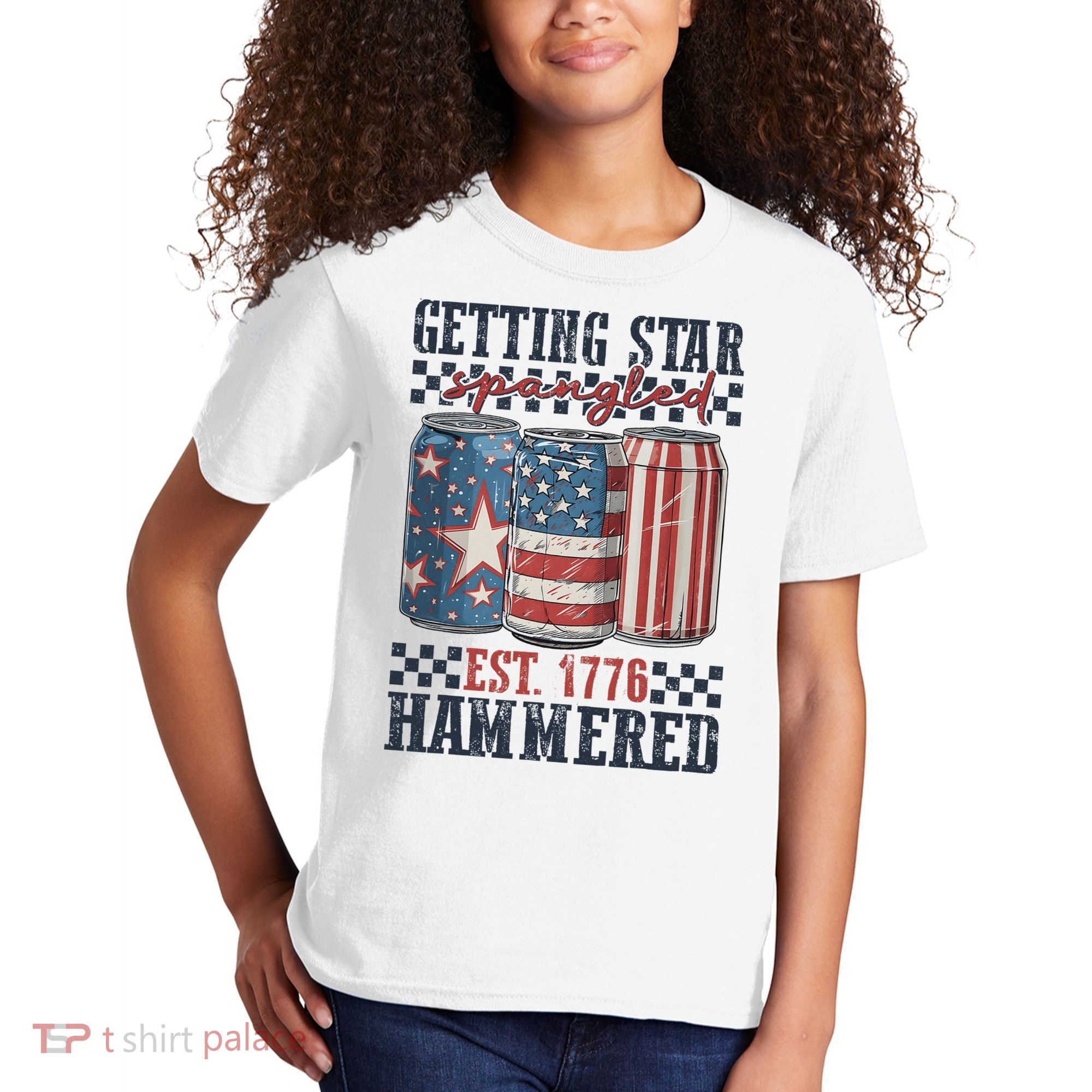 Funny Beer Getting Star Spangled Hammered 4th Of July Preppy Kids T-Shirt