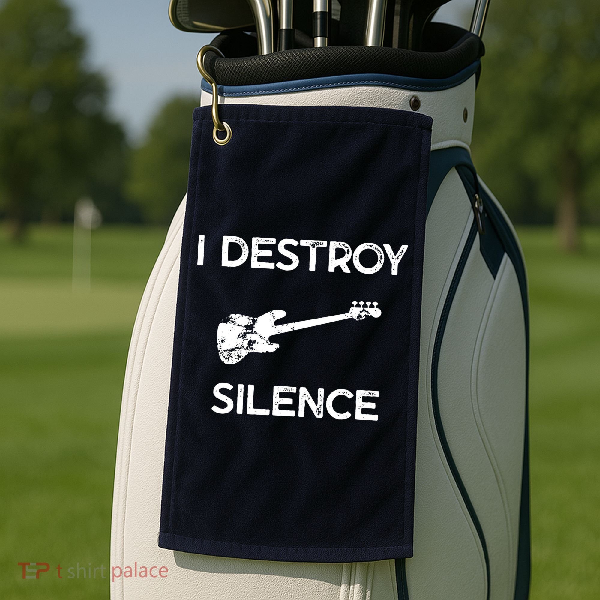 Funny Bass Guitar I Destroy Silence Golf Towel