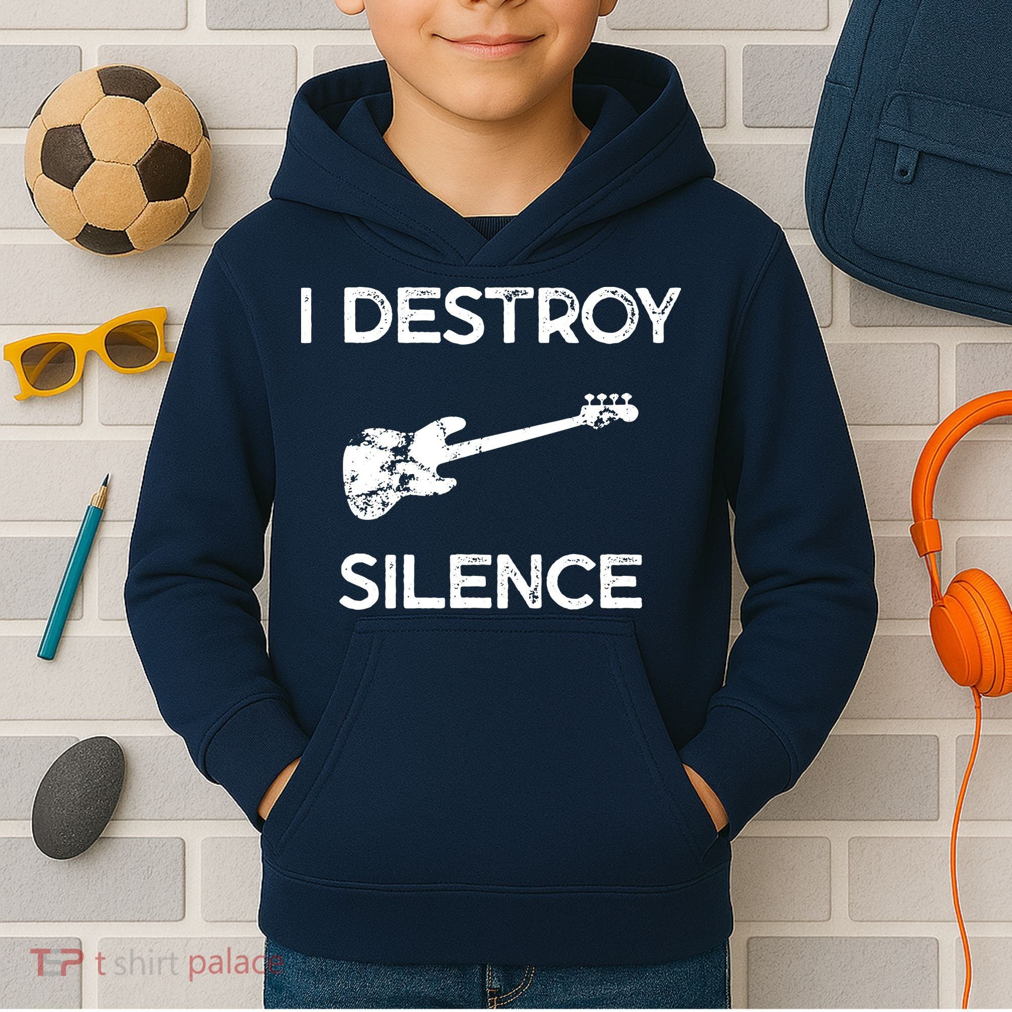Funny Bass Guitar I Destroy Silence Kids Hoodie