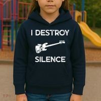 Funny Bass Guitar I Destroy Silence Kids Hoodie thumb 3