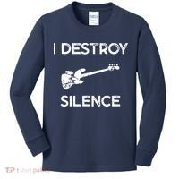 Funny Bass Guitar I Destroy Silence Kids Long Sleeve Shirt thumb 0