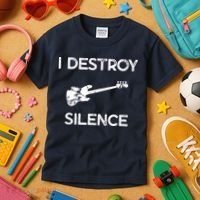 Funny Bass Guitar I Destroy Silence Kids T-Shirt thumb 3