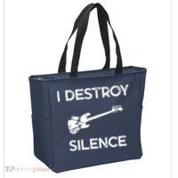 Funny Bass Guitar I Destroy Silence Tote Bag thumb 2