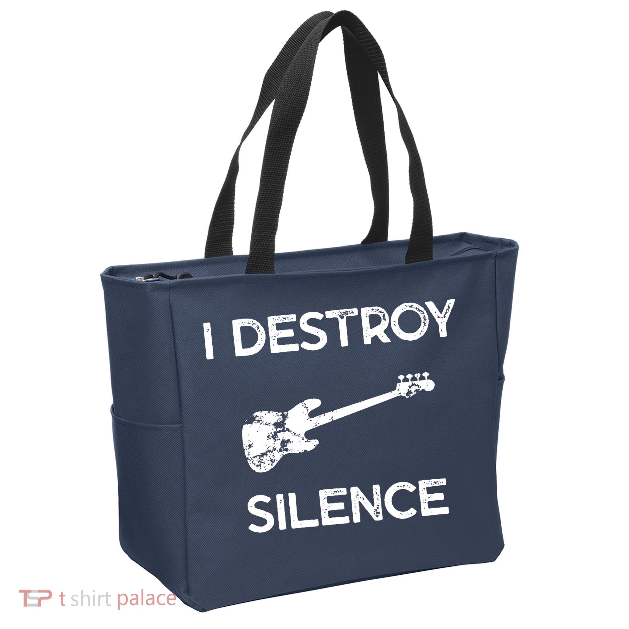 Funny Bass Guitar I Destroy Silence Tote Bag
