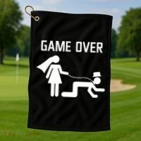 Funny Bride Groom Wedding Bachelor Bachelorette Party Golf Towel thumb 1