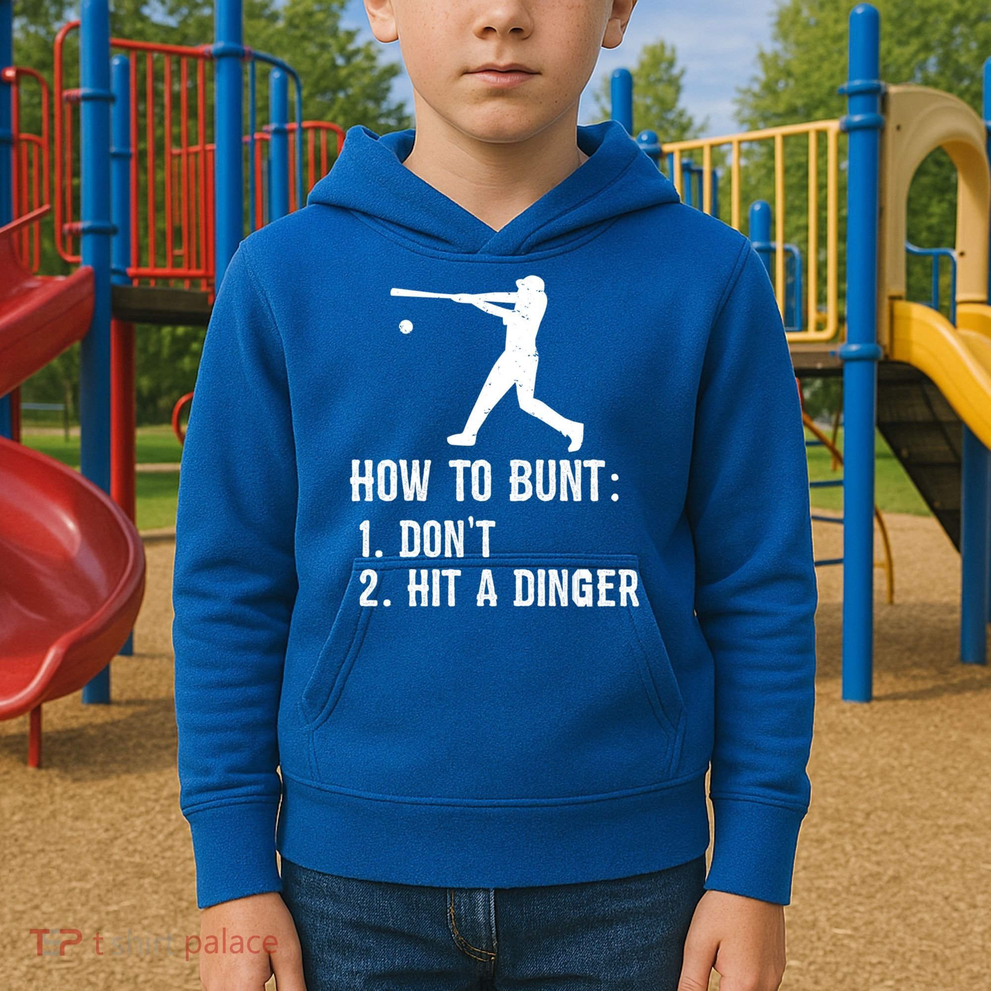 Funny Baseball Hitter Player How To Bunt DonT Hit A Dinger Gift Kids Hoodie