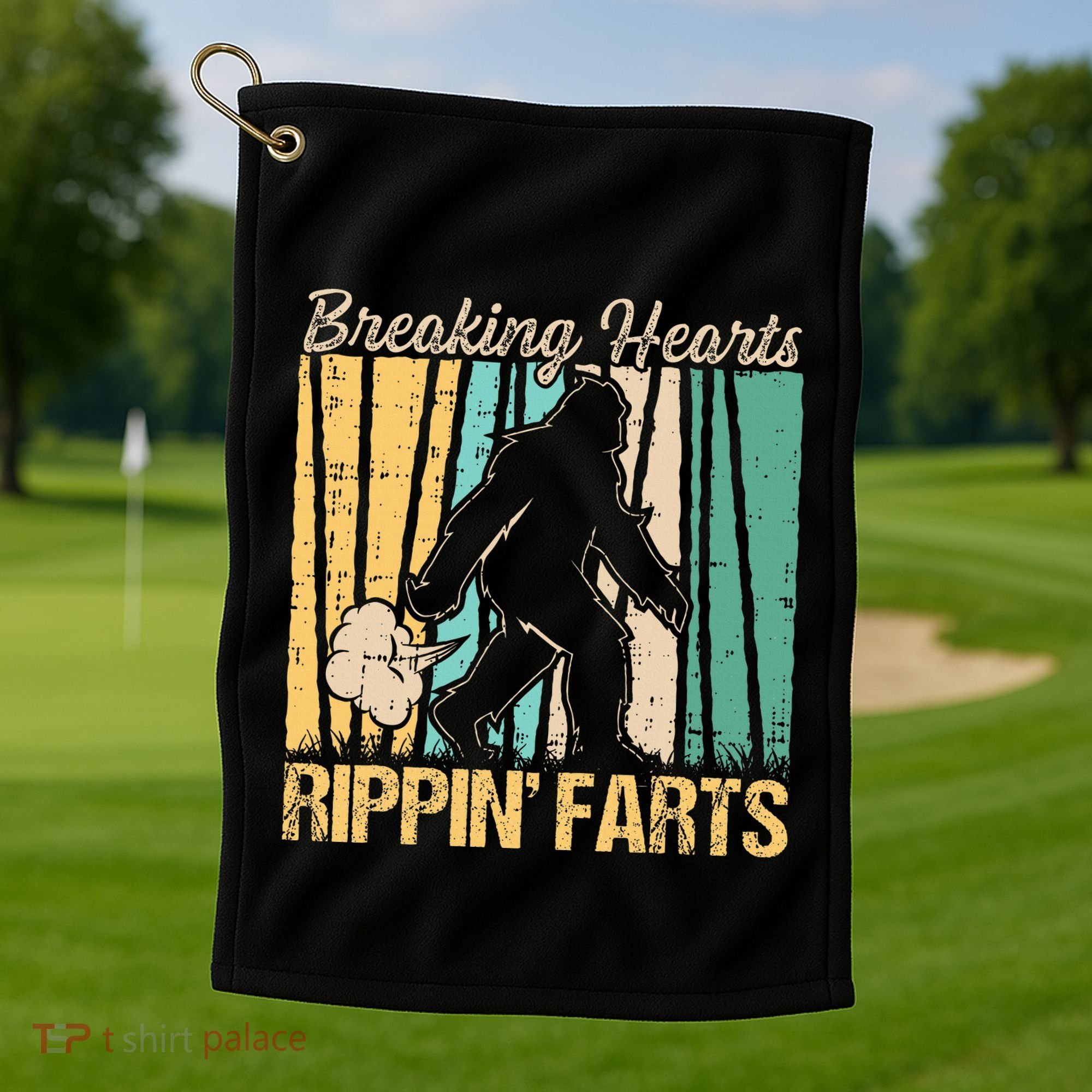 Funny Breaking Hearts Ripping Farts Sasquatch Bigfoot Golf Towel