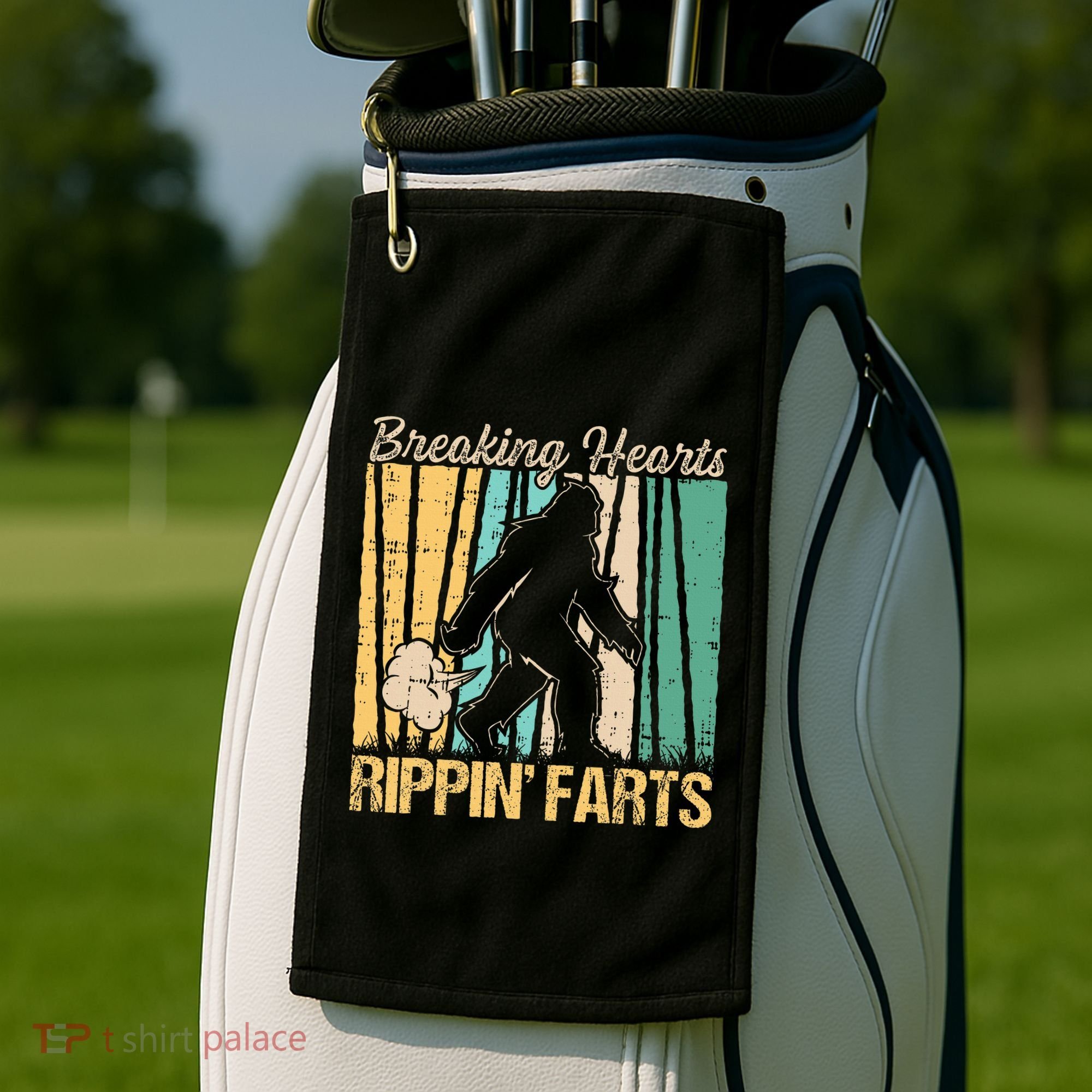 Funny Breaking Hearts Ripping Farts Sasquatch Bigfoot Golf Towel