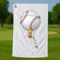 Funny Baseball Hot Air Balloon Baseball Catcher Golf Towel thumb 1
