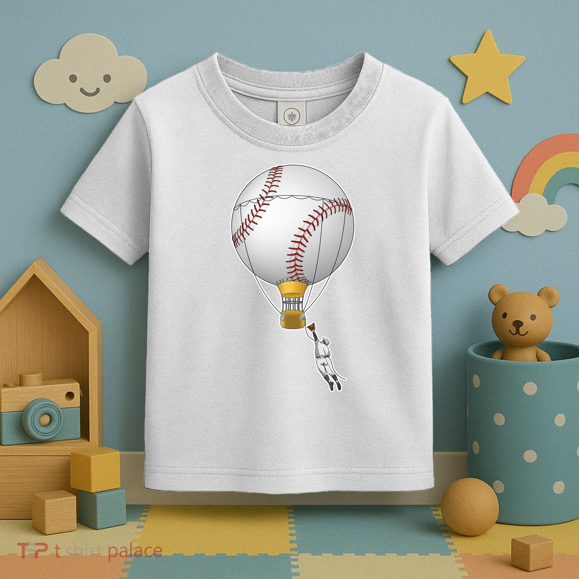 Funny Baseball Hot Air Balloon Baseball Catcher Toddler T-Shirt