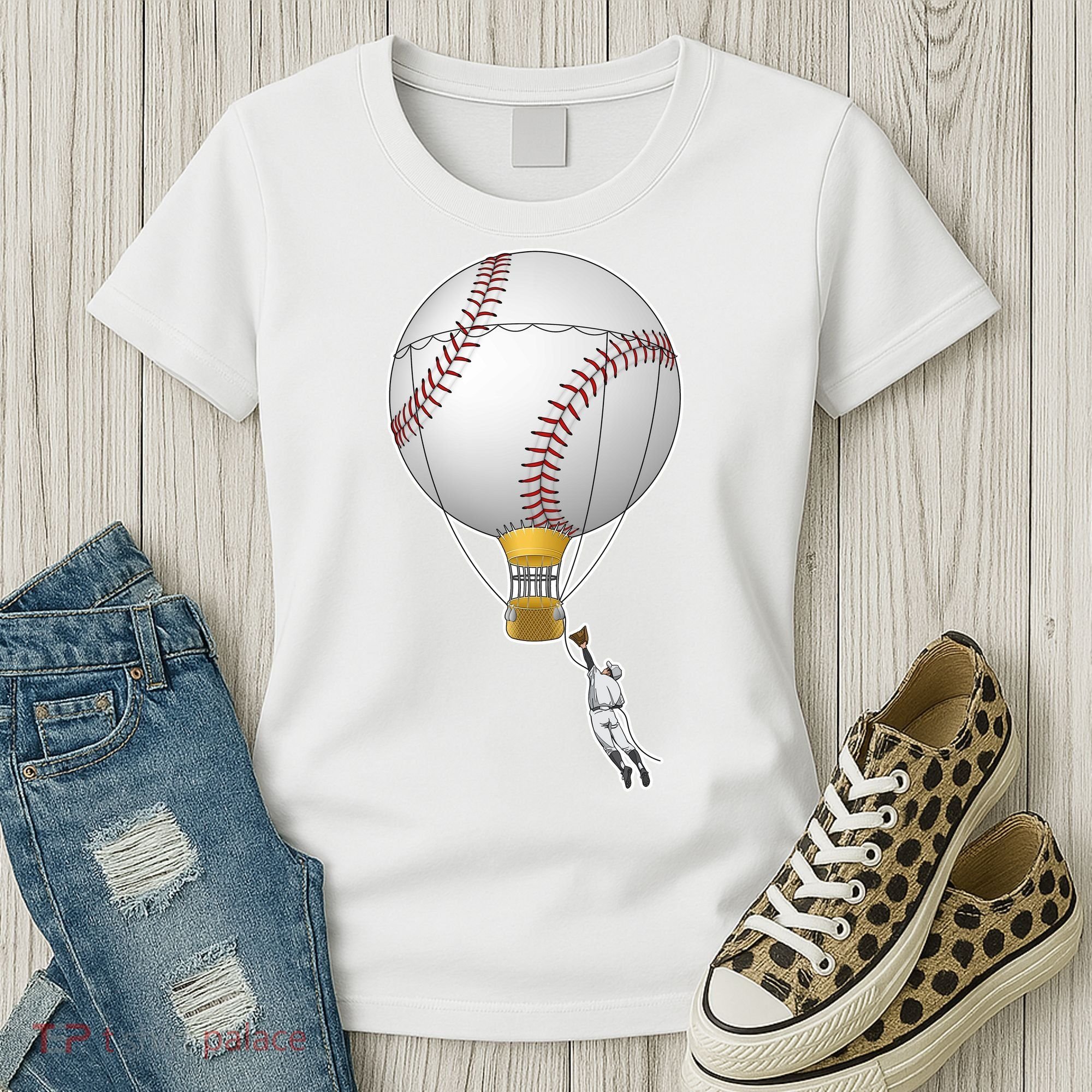 Funny Baseball Hot Air Balloon Baseball Catcher Women's T-Shirt