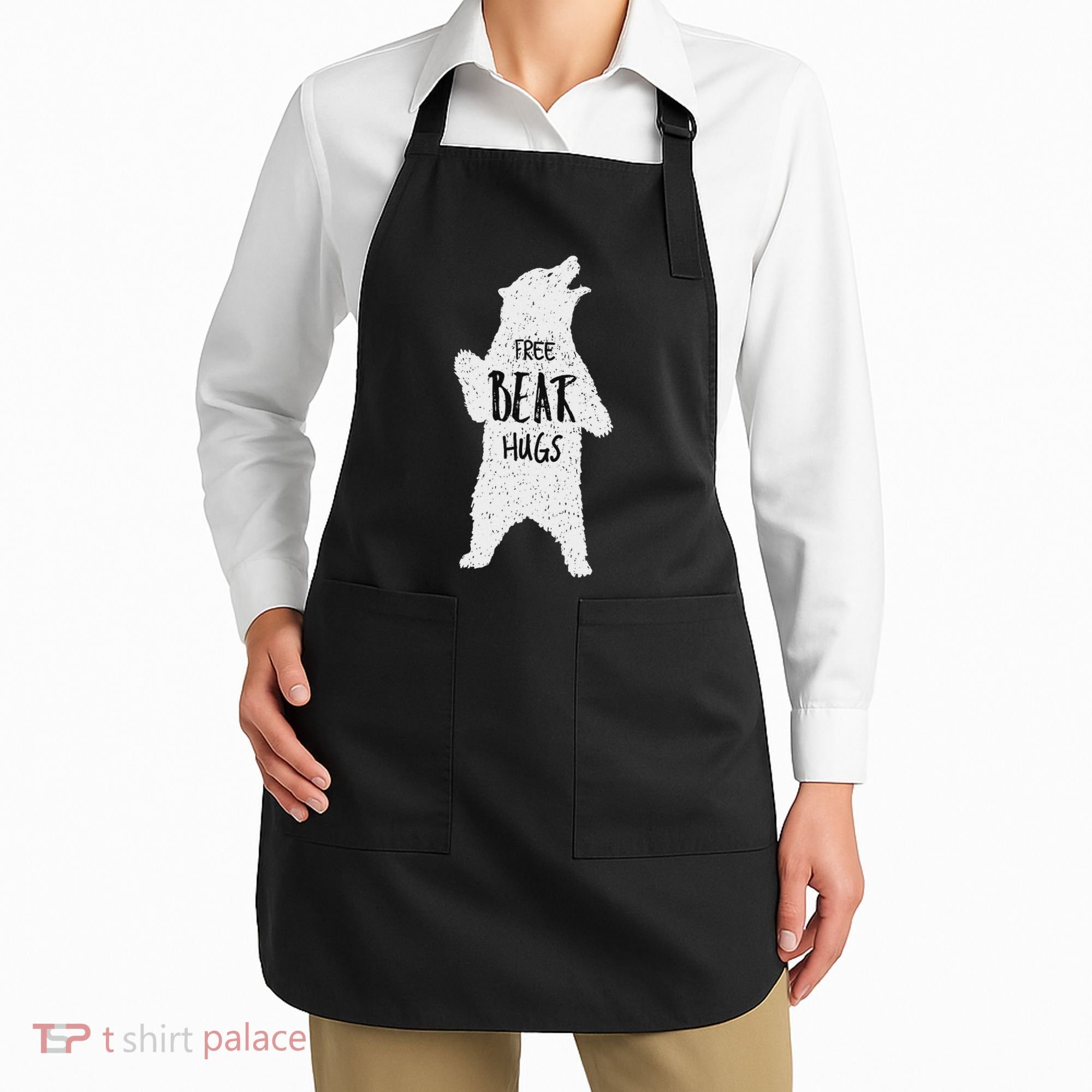 Free Bear Hugs From A Huge White Bear. Funny Bear Hug Apron