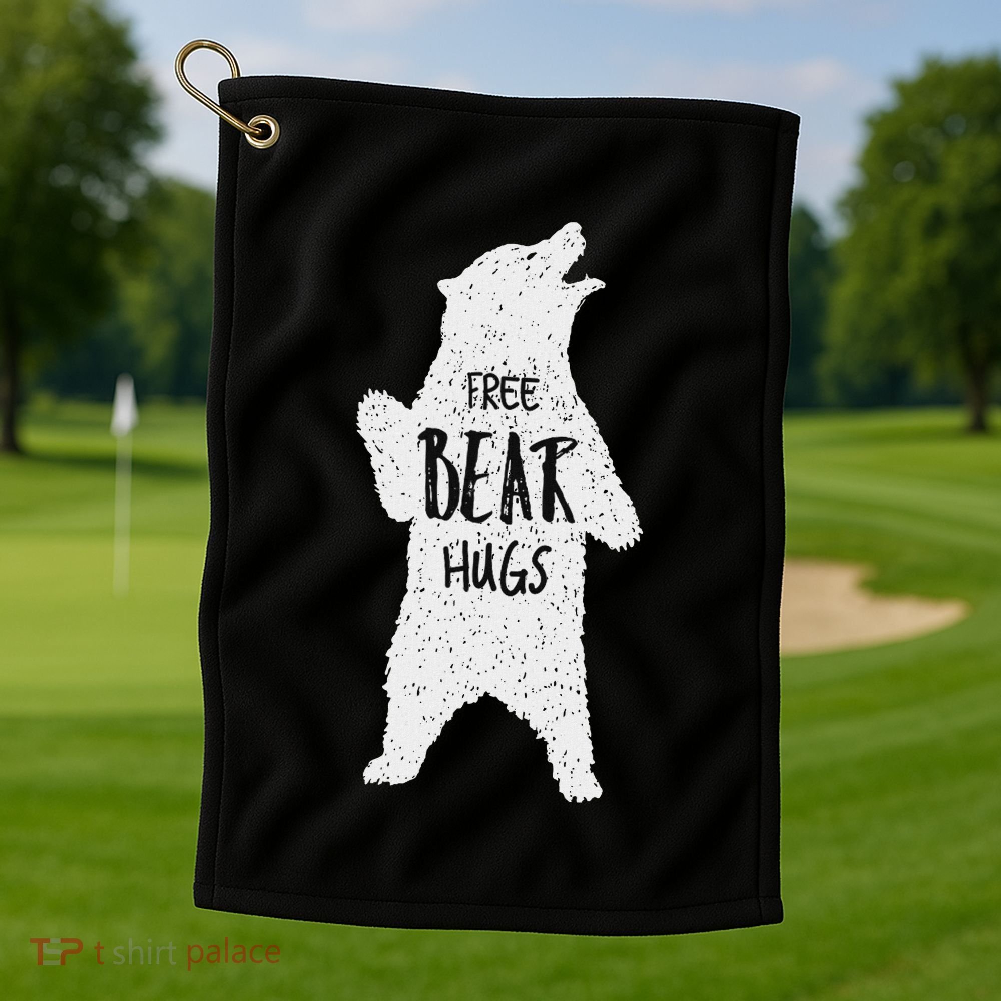 Free Bear Hugs From A Huge White Bear. Funny Bear Hug Golf Towel
