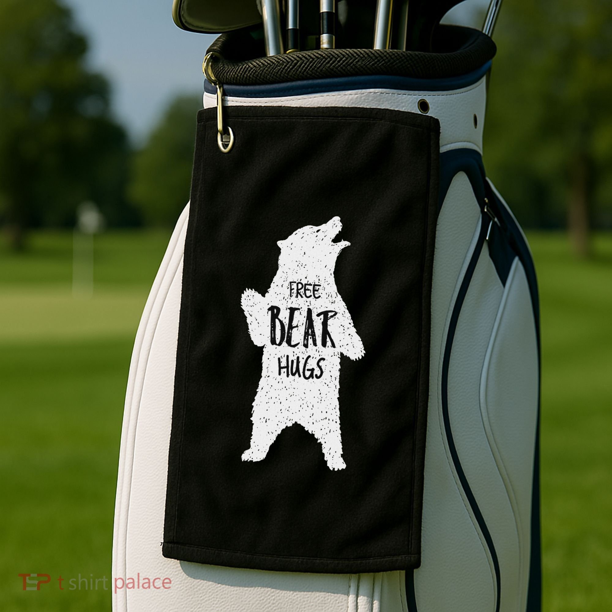 Free Bear Hugs From A Huge White Bear. Funny Bear Hug Golf Towel