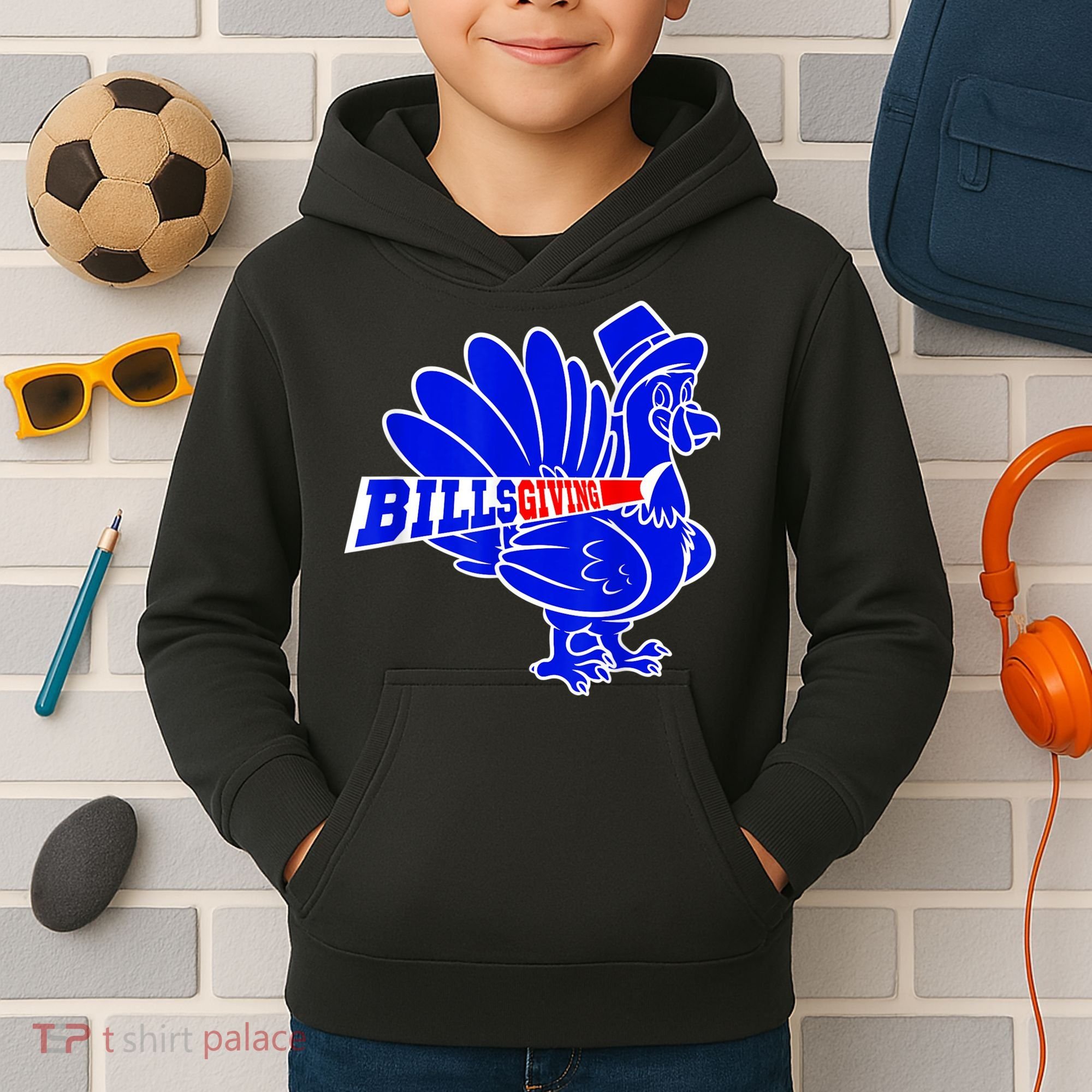 Funny BillsGiving Happy Thanksgiving Football Kids Hoodie