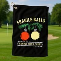 Fragile Balls Handle With Care Funny Golf Towel thumb 1