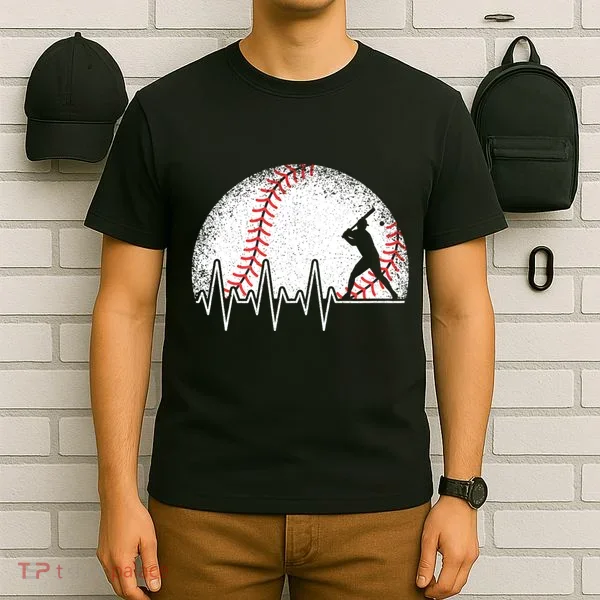 Funny Baseball Heartbeat Baseball Player T-Shirt