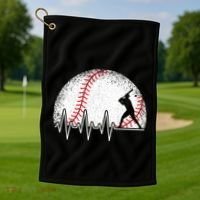 Funny Baseball Heartbeat Baseball Player Golf Towel thumb 1