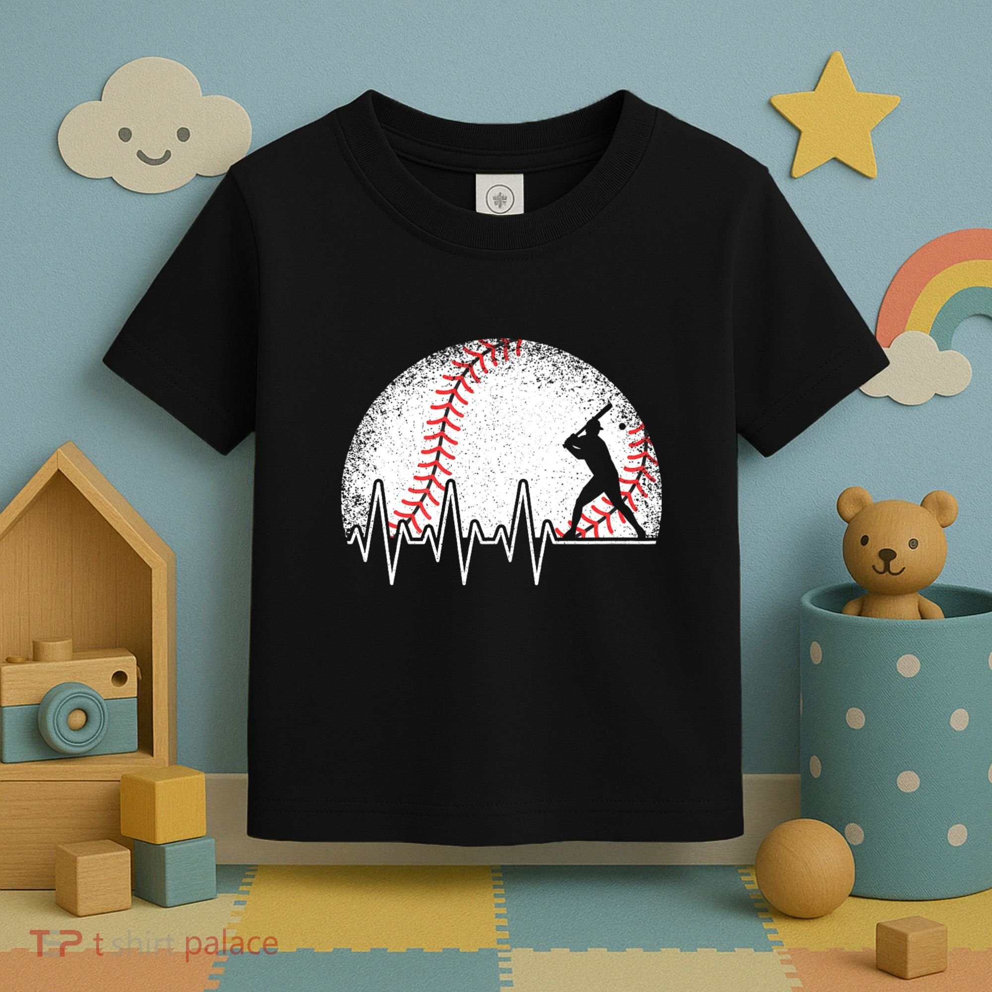 Funny Baseball Heartbeat Baseball Player Toddler T-Shirt
