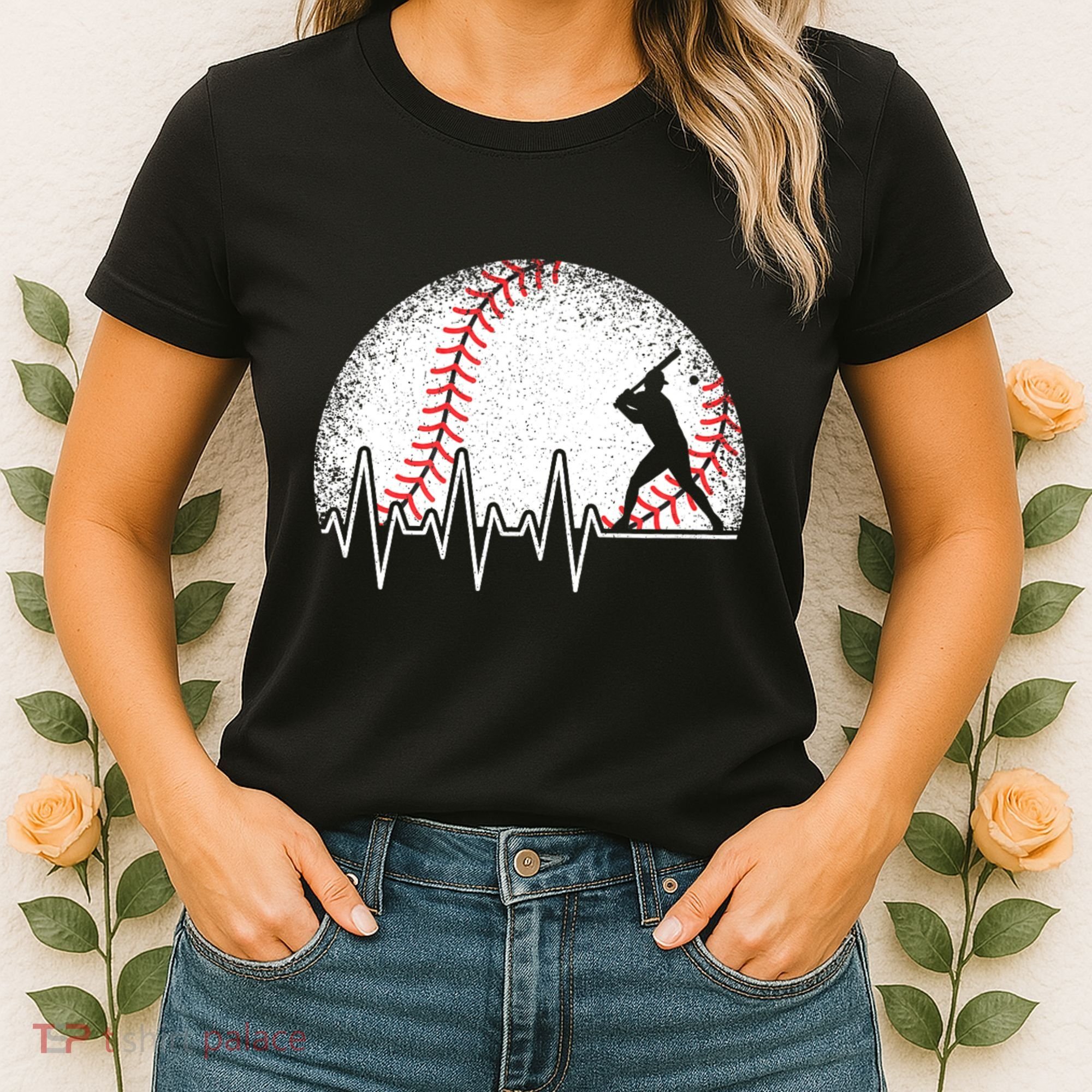 Funny Baseball Heartbeat Baseball Player Women's T-Shirt