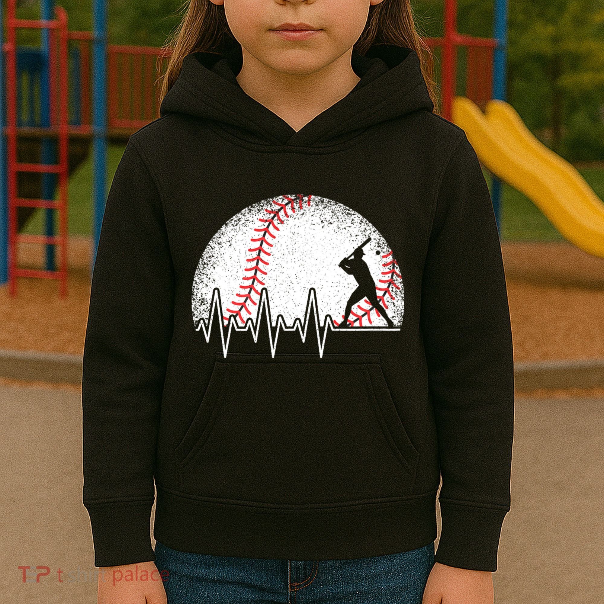 Funny Baseball Heartbeat Baseball Player Kids Hoodie