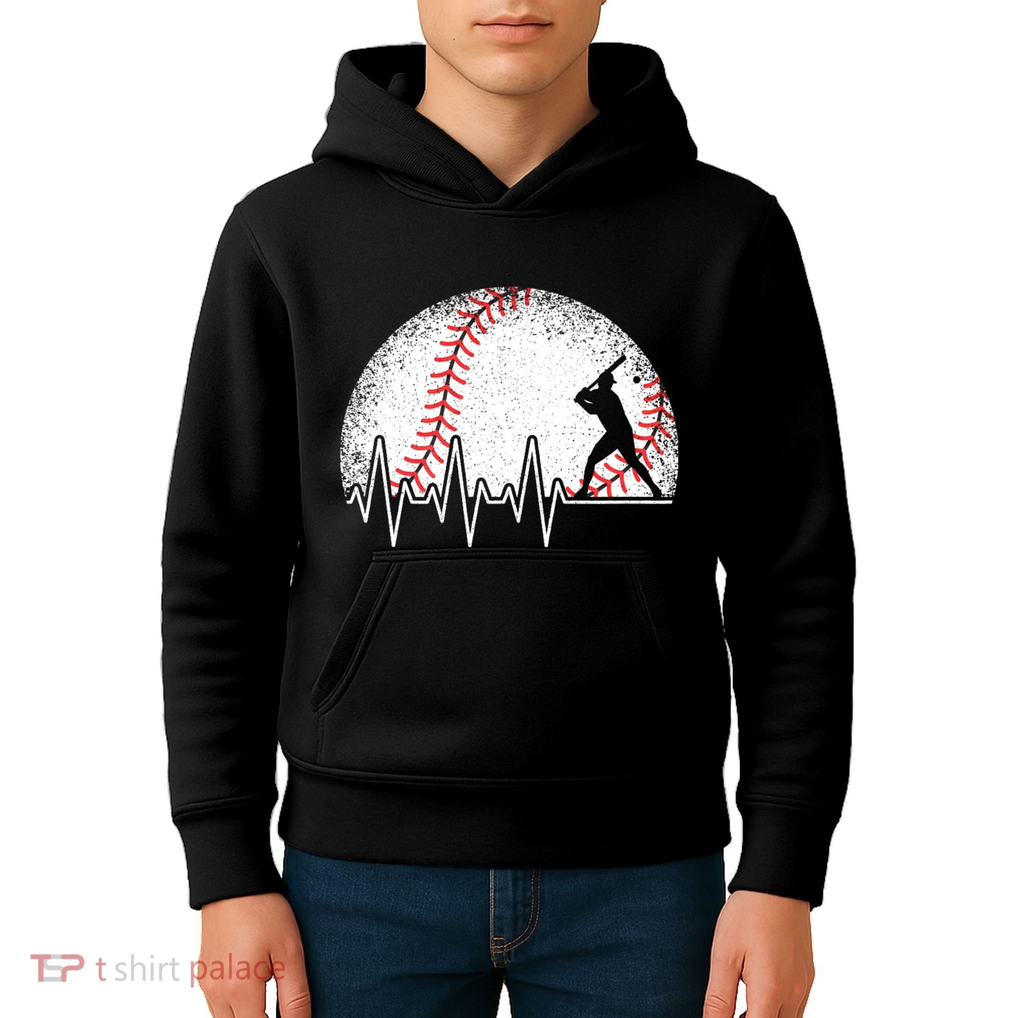 Funny Baseball Heartbeat Baseball Player Kids Hoodie