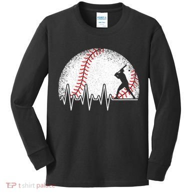 Funny Baseball Heartbeat Baseball Player Kids Long Sleeve Shirt