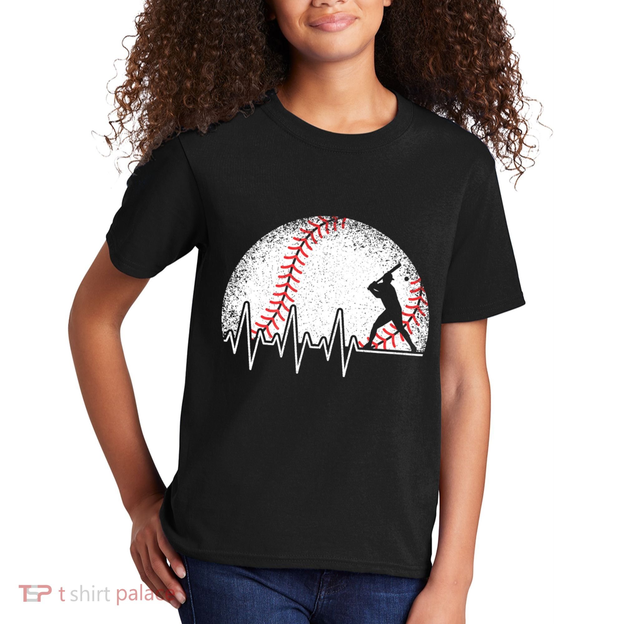 Funny Baseball Heartbeat Baseball Player Kids T-Shirt