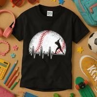 Funny Baseball Heartbeat Baseball Player Kids T-Shirt thumb 3