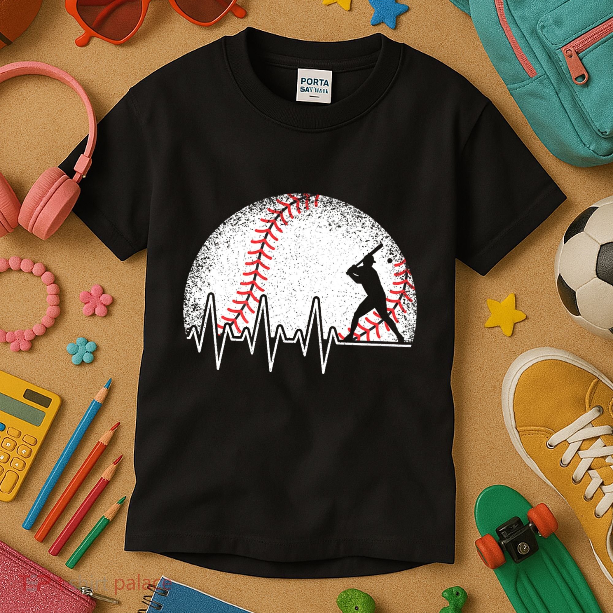 Funny Baseball Heartbeat Baseball Player Kids T-Shirt