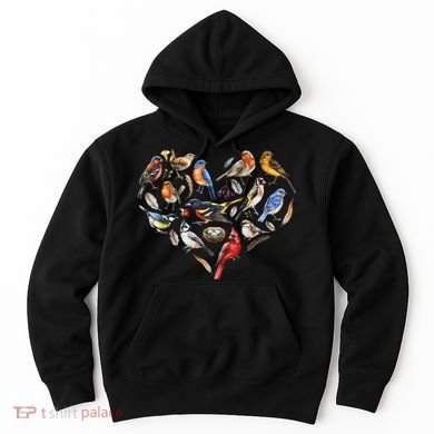 Forest Bird Heart Watching Cardinal Goldfinch Wren Chickadee Hoodie
