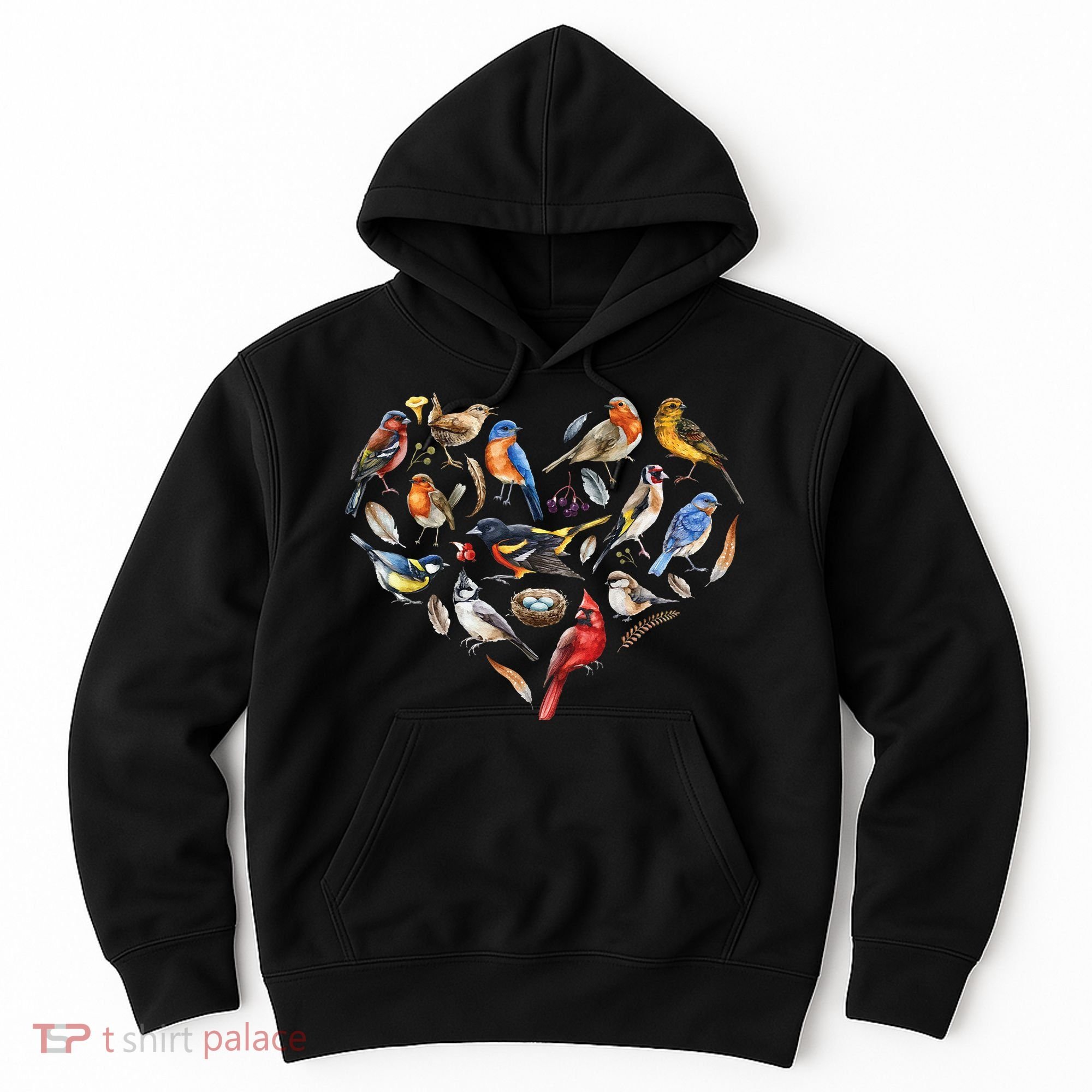 Forest Bird Heart Watching Cardinal Goldfinch Wren Chickadee Hoodie
