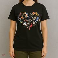 Forest Bird Heart Watching Cardinal Goldfinch Wren Chickadee T-Shirt thumb 4