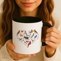 Forest Bird Heart Watching Cardinal Goldfinch Wren Chickadee Coffee Mug thumb 3